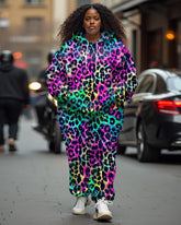 Women's Plus Size Sexy Multicolor Leopard Print Hoodie Set (Pack of Two)